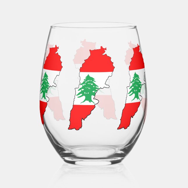 Vaso De Vino Mapa del Líbano con bandera (Anverso)