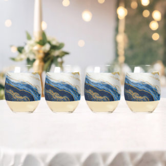 Vaso De Vino Marble de hojas de oro y azul de la marina de lujo
