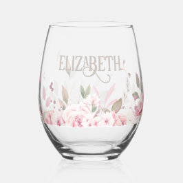 Vaso De Vino Marco decorativo floral rosa con nombre