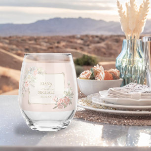 Vaso De Vino Marco floral del Boda de romance francés Rubor ID8