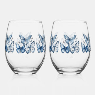 Vaso De Vino Mariposas en azul de Delft, personalizables