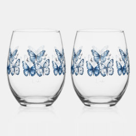 Vaso De Vino Mariposas en azul Delft, personalizable