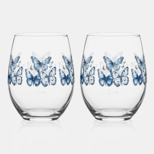 Vaso De Vino Mariposas en azul Delft, personalizable