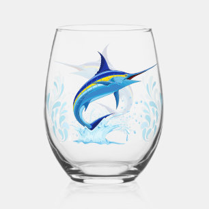 Vaso De Vino Marlín Azul Saltando fuera del Océano