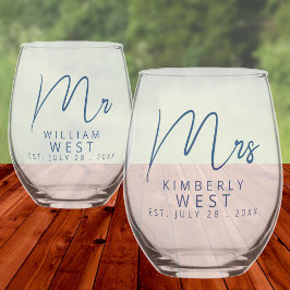 Vaso De Vino Marseille Bleu Sr. y la Sra. Boda Personalizada