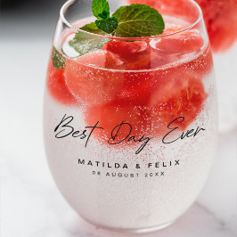 Vaso De Vino Mejor Día de Matrimonio Simple Limpio Minimalista