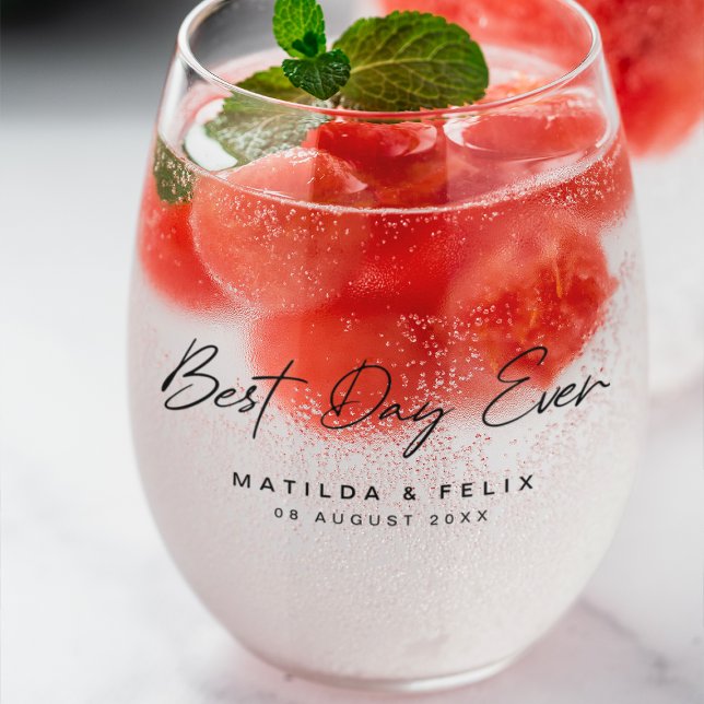 Vaso De Vino Mejor Día de Matrimonio Simple Limpio Minimalista (Subido por el creador)