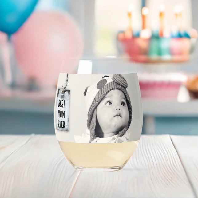 Vaso De Vino Mejor foto de mamá de Personalizado (Insitu (Baby Shower))