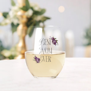 Vaso De Vino Mejor Mamá Nunca Tipografía Morado Floral