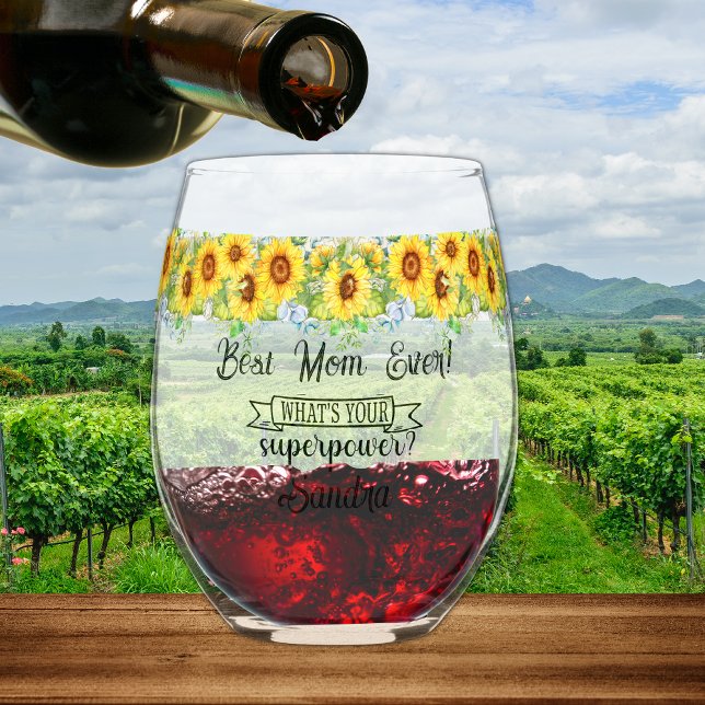 Vaso De Vino Mejor Mamá Personalizada... Girasol (Subido por el creador)