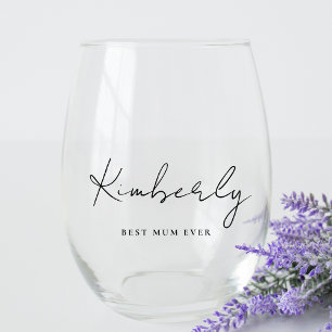 Vaso De Vino Mejor Monograma de Guión de Mamá Alguna Vez