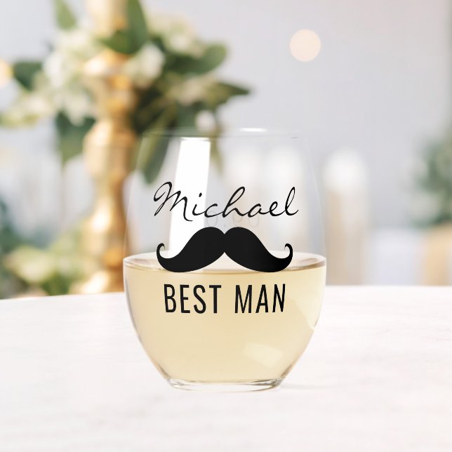 Vaso De Vino Mejor nombre de hombre Mustache fecha Boda (Insitu (Boda))