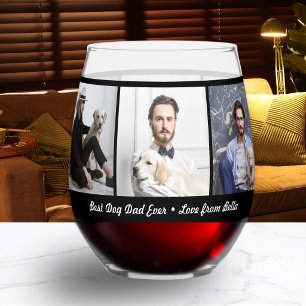 Vaso De Vino Mejor Papá Perro del Mundo Colaje de 3 Fotos Perso