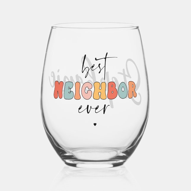 Vaso De Vino Mejor Vecino Retro Personalizado Siempre Cuto (Anverso)