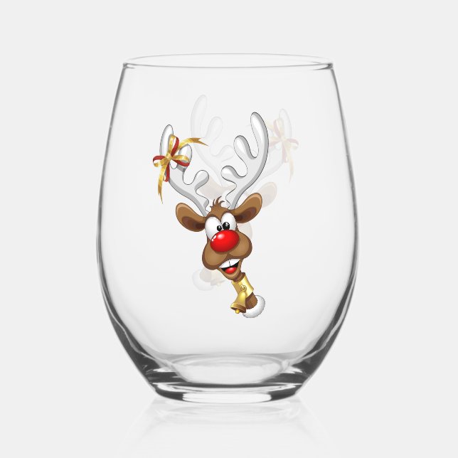 Vaso De Vino Meme Divertido de Navidad de Reno Espiando (Anverso)
