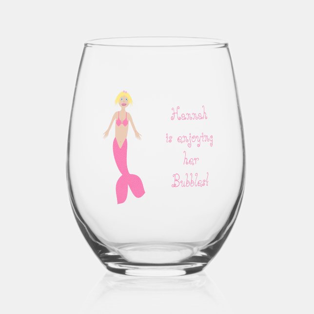 Vaso De Vino Mensaje de Personalizado de sirena de bonito rosa (Anverso)