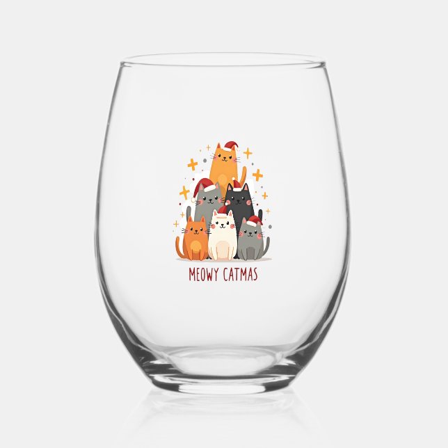 Vaso De Vino Meowy Catmas Cat Christmas Tree Xmas (1) (Anverso)