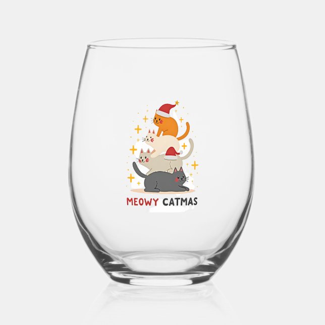 Vaso De Vino Meowy Catmas Cat Christmas Tree Xmas (2) (Anverso)