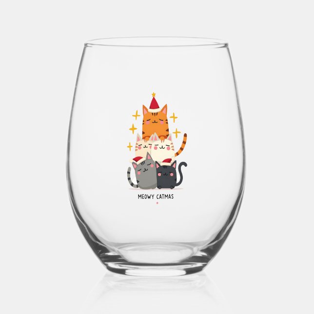 Vaso De Vino Meowy Catmas Cat Christmas Tree Xmas (3) (Anverso)