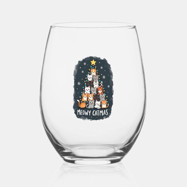 Vaso De Vino Meowy Catmas Cat Christmas Tree Xmas Girls Boys Fu (Anverso)