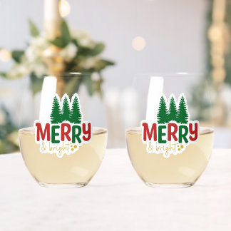 Vaso De Vino Merry & Bright It's Christmas Time