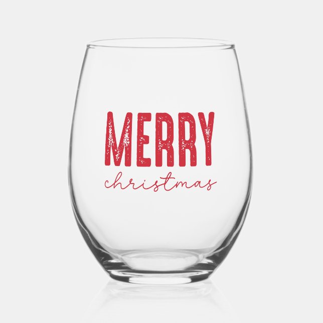 Vaso De Vino Merry Christmas Red Typography (Anverso)