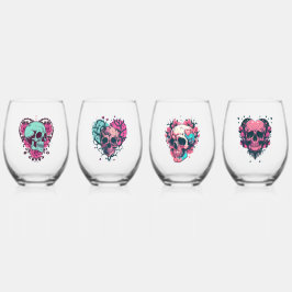 Vaso De Vino Mezcla de cráneos del corazón de flores retro