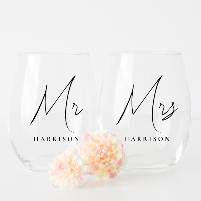 Vaso De Vino Minimal Modern Mr. Script Newlyweds (Subido por el creador)