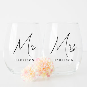 Vaso De Vino Minimal Modern Mr. Script Newlyweds