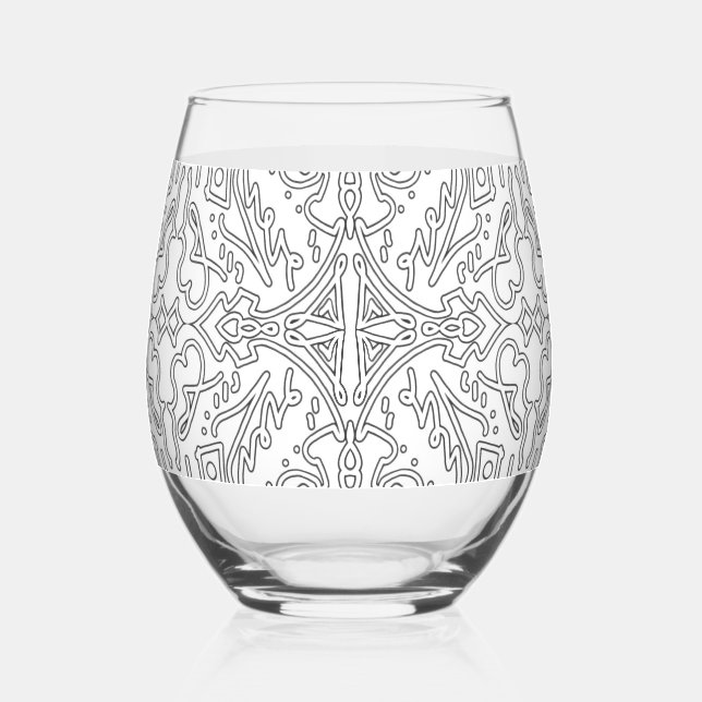 Vaso De Vino Minimalist Grey Floral Pattern (Anverso)