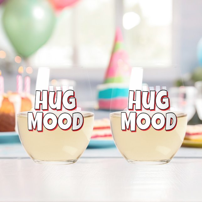 Vaso De Vino Minimalist “Hug Mood”  – Cute Quote (Insitu (Cumpleaños))