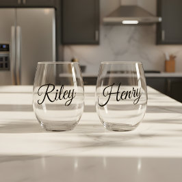 Vaso De Vino Minimalistic Custom Couple Names Script