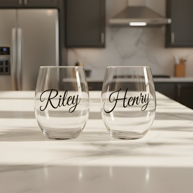 Vaso De Vino Minimalistic Custom Couple Names Script (Subido por el creador)