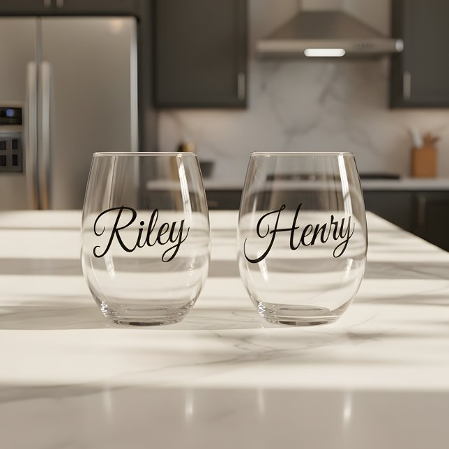 Vaso De Vino Minimalistic Custom Couple Names Script (Subido por el creador)