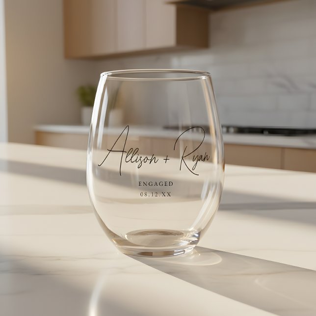 Vaso De Vino Minimalistic Script Custom Names Engagement (Subido por el creador)