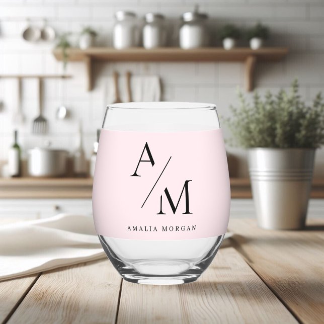 Vaso De Vino Mínimo Pastel Rosa Inicial y Personalizado (Subido por el creador)