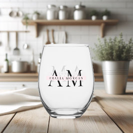 Vaso De Vino Mínimo Pastel Rosa Inicial y Personalizado