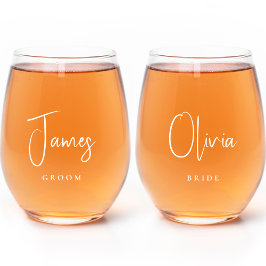 Vaso De Vino Moda Bride Groom Boda de escritura blanca