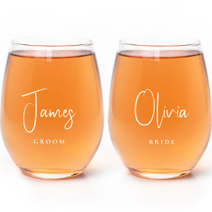 Vaso De Vino Moda Bride Groom Boda de escritura blanca