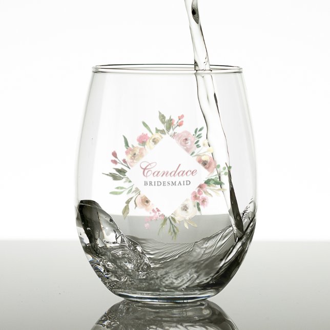 Vaso De Vino Moda Floral Rosa Personalizada Bridesmaid (Subido por el creador)