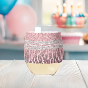 Vaso De Vino Moda Girly Pink Leopard Purpurina de impresión ani