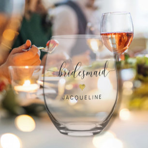 Vaso De Vino Moda moderna Bridesmaid Script Gold Heart Name