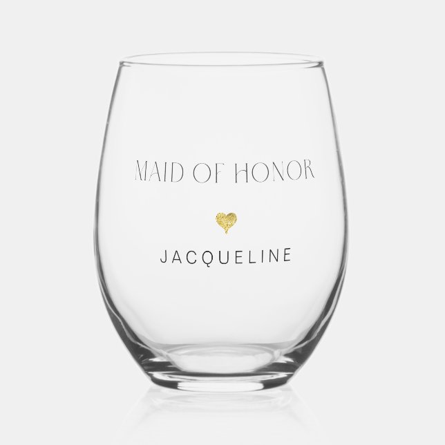 Vaso De Vino Moda moderna hecha de honor guión dorado nombre de (Anverso)