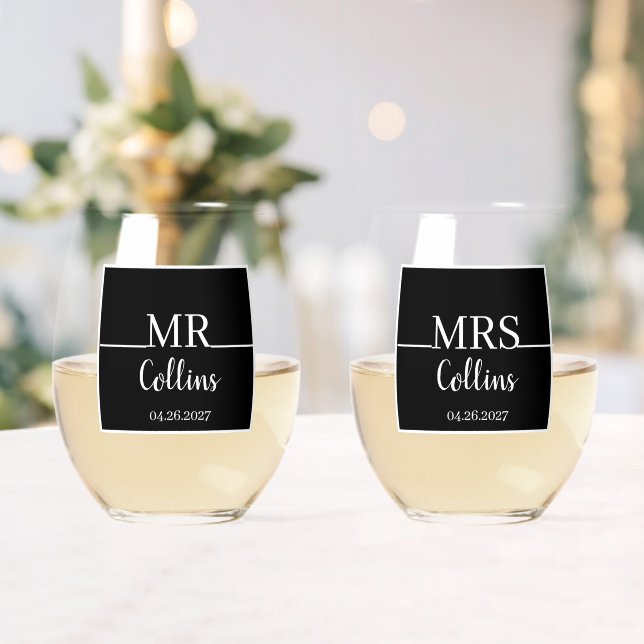Vaso De Vino Moda moderna Personalizada Sr. y Sra. Date Boda (Insitu (Boda))