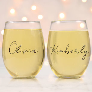 Vaso De Vino Moda Script Monograma Bachelorette Bridal Party