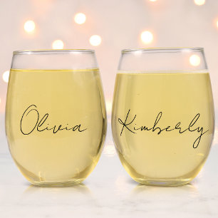 Vaso De Vino Moda Script Monograma Bachelorette Party