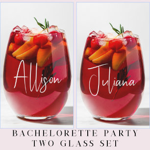Vaso De Vino Moda White Script Boda del partido Bachelorette