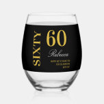 Vaso De Vino Modern Black & Gold 60th Birthday Cocktail Fiesta<br><div class="desc">Modern Black & Gold 60th Birthday Cocktail Fiesta Stemless Wine Glass</div>