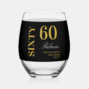 Vaso De Vino Modern Black & Gold 60th Birthday Cocktail Fiesta