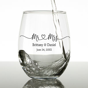 Vaso De Vino Modern Calligraphy Heart Mr. and Mrs. Boda